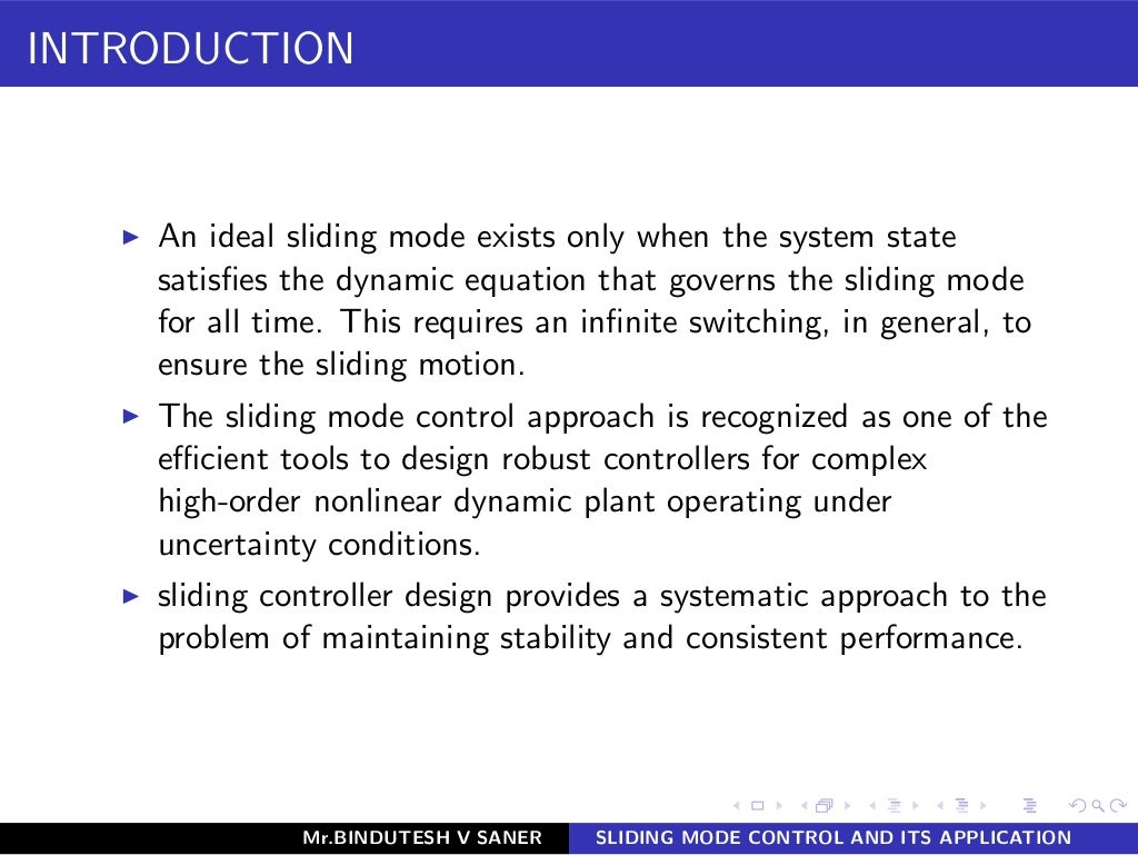 SLIDING MODE CONTROL AND ITS APPLICATION