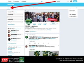 #smc055 11-06-2018: Twitter The Comeback Kid
Door: Herman Couwenbergh @Hermaniak
Couwenbergh
Communiceert
 