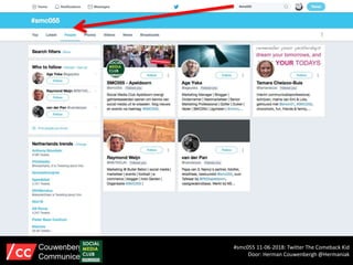 #smc055 11-06-2018: Twitter The Comeback Kid
Door: Herman Couwenbergh @Hermaniak
Couwenbergh
Communiceert
 