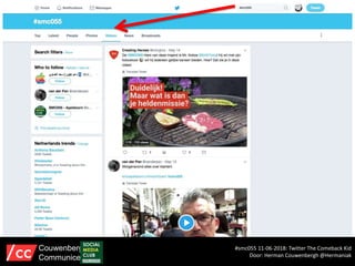 #smc055 11-06-2018: Twitter The Comeback Kid
Door: Herman Couwenbergh @Hermaniak
Couwenbergh
Communiceert
 