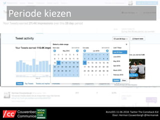 Periode kiezen
#smc055 11-06-2018: Twitter The Comeback Kid
Door: Herman Couwenbergh @Hermaniak
Couwenbergh
Communiceert
 