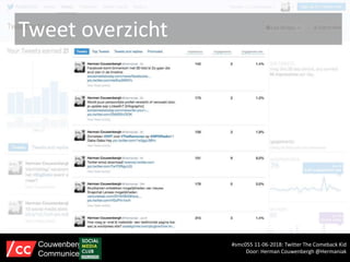 Tweet overzicht
#smc055 11-06-2018: Twitter The Comeback Kid
Door: Herman Couwenbergh @Hermaniak
Couwenbergh
Communiceert
 