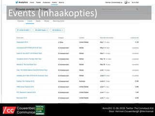 Events (inhaakopties)
#smc055 11-06-2018: Twitter The Comeback Kid
Door: Herman Couwenbergh @Hermaniak
Couwenbergh
Communiceert
 