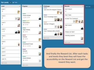 And finally the Reward List. After each tasks 
and levels they beat they will have the 
accessibility on the Reward List and get the 
reward they want. 
 