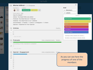 As you can see here the 
progress of one of the 
members 
 