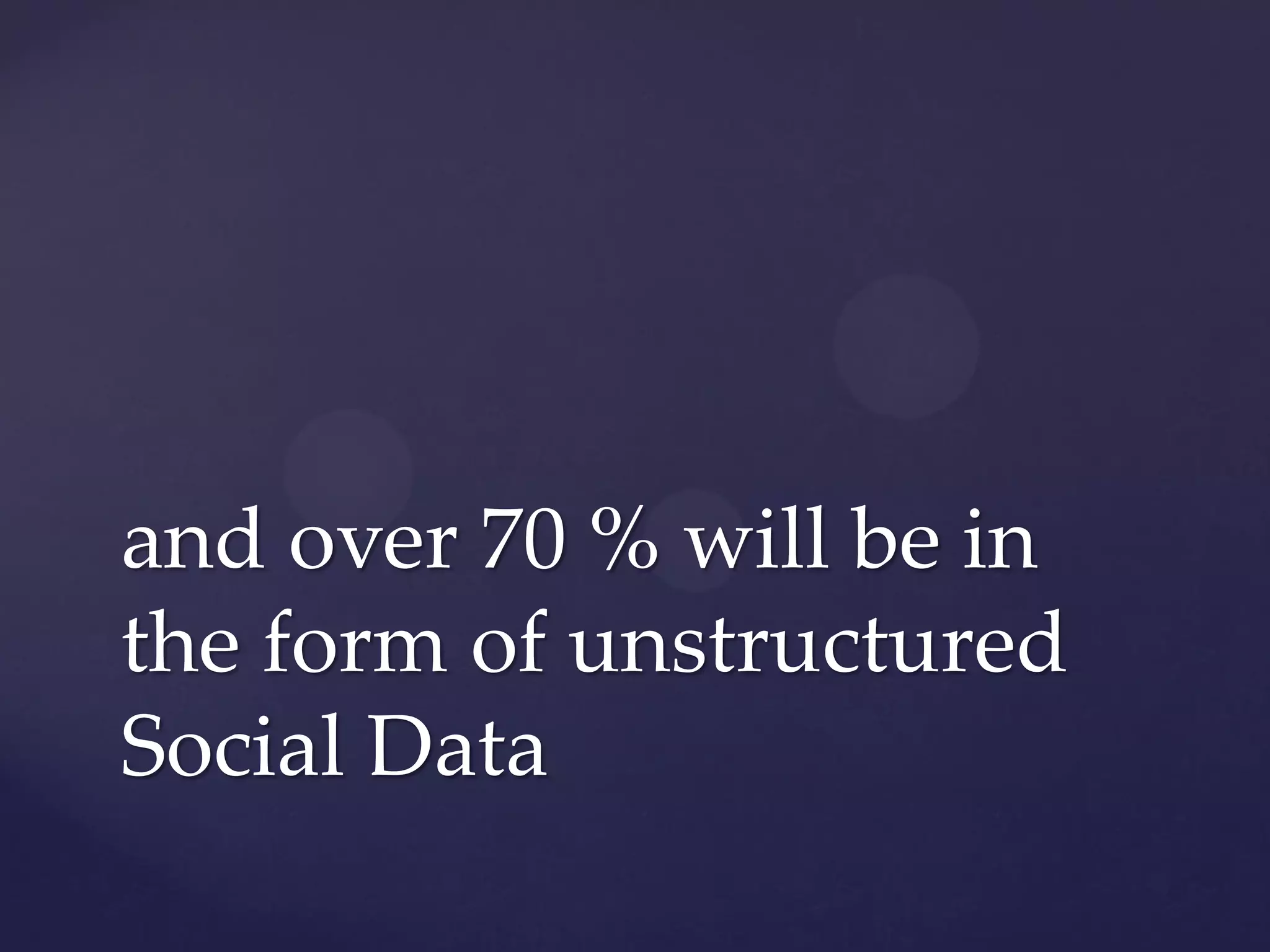 and over 70 % will be in
the form of unstructured
Social Data
 