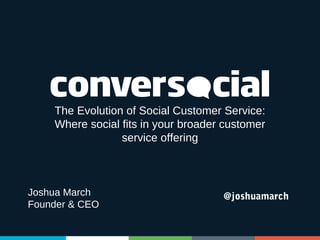 The Evolution of Social Customer Service:
Where social fits in your broader customer
service offering

Joshua March
Founder & CEO

@joshuamarch

 