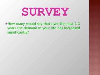 SURVEY
How   many would say that over the past 2-3
 years the demand in your life has increased
 significantly?
Looking ...