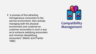 Compatibility
Management
 “a process of first attracting
homogeneous consumers to the
service environment, then actively
...
