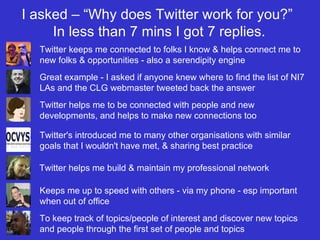 What are other websites saying about your organisation? What are organisations you support saying? See stakeholder reports and funding opportunities as published RSS enabled feeds automatically can be picked up to be read at your leisure in a feed reader (such as Bloglines or Google Reader) without you having to re-visit each website Content aggregated into a single easily readable interface  RSS feeds can be converted for email delivery RSS feeds from others can be embedded in your website Listening 
