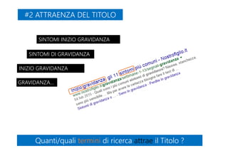 #2 ATTRAENZA DEL TITOLO#2 ATTRAENZA DEL TITOLO
Quanti/quali termini di ricerca attrae il Titolo ?Quanti/quali termini di ricerca attrae il Titolo ?
SINTOMI DI GRAVIDANZASINTOMI DI GRAVIDANZA
INIZIO GRAVIDANZAINIZIO GRAVIDANZA
SINTOMI INIZIO GRAVIDANZASINTOMI INIZIO GRAVIDANZA
GRAVIDANZA…GRAVIDANZA…
 