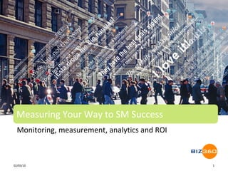Monitoring, measurement, analytics and ROI Measuring Your Way to SM Success 02/10/10 