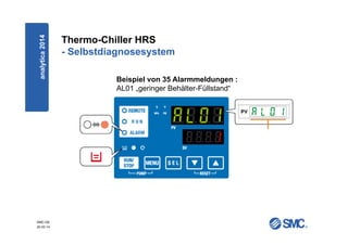 SMC-DE
20.03.14
Thermo-Chiller HRS
- Selbstdiagnosesystem
Beispiel von 35 Alarmmeldungen :
AL01 „geringer Behälter-Füllstand“
analytica2014
 