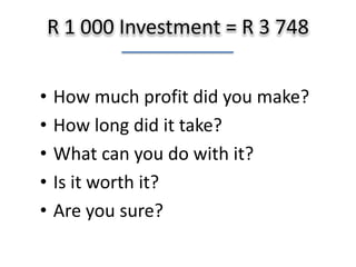 1 - PICK N PAY STORES LIMITED  -  CL: 4585.00     DY: 3.75     EY: 4.43     PE: 22.55     UT: ++     JT: ++
