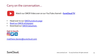 34
Carry on the conversation…
Watch our SMCR Video over on our YouTube channel – SureCloud TV
• Head over to our SMCR prod...