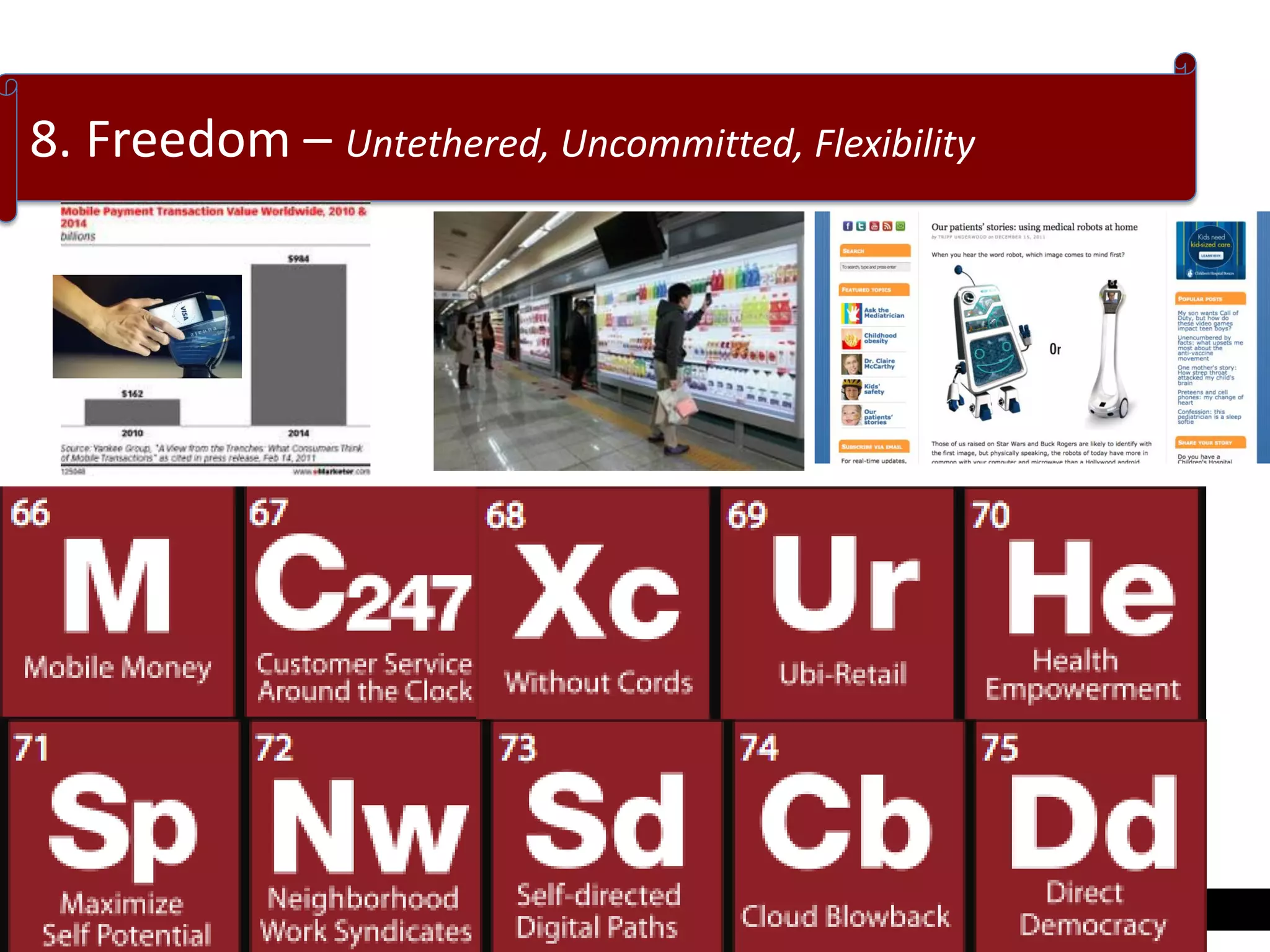 8. Freedom – Untethered, Uncommitted, Flexibility
 