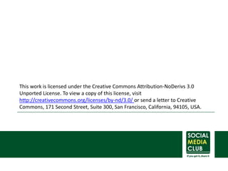 This work is licensed under the Creative Commons Attribution-NoDerivs 3.0 UnportedLicense. To view a copy of this license, visit http://creativecommons.org/licenses/by-nd/3.0/ or send a letter to Creative Commons, 171 Second Street, Suite 300, San Francisco, California, 94105, USA.