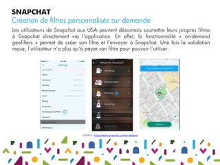 Les utilisateurs de Snapchat aux USA peuvent désormais soumettre leurs propres filtres
à Snapchat directement via l’applic...