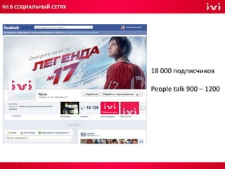 IVI В СОЦИАЛЬНЫЙ СЕТЯХ
18 000 подписчиков
People talk 900 – 1200
 