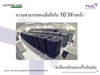 ความสามารถของมือถือใน 10 ปีข้างหน้า




Source: Winning in a Digital World; Mark Mueller-Eberstein
                                                             จะเป็นเหมือนอย่างนี้ในปัจจุบัน
                                                                                              6
 