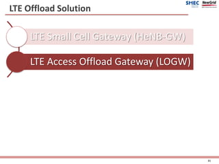 LTE Offload Solution
31
LTE Small Cell Gateway (HeNB-GW)
LTE Access Offload Gateway (LOGW)
 