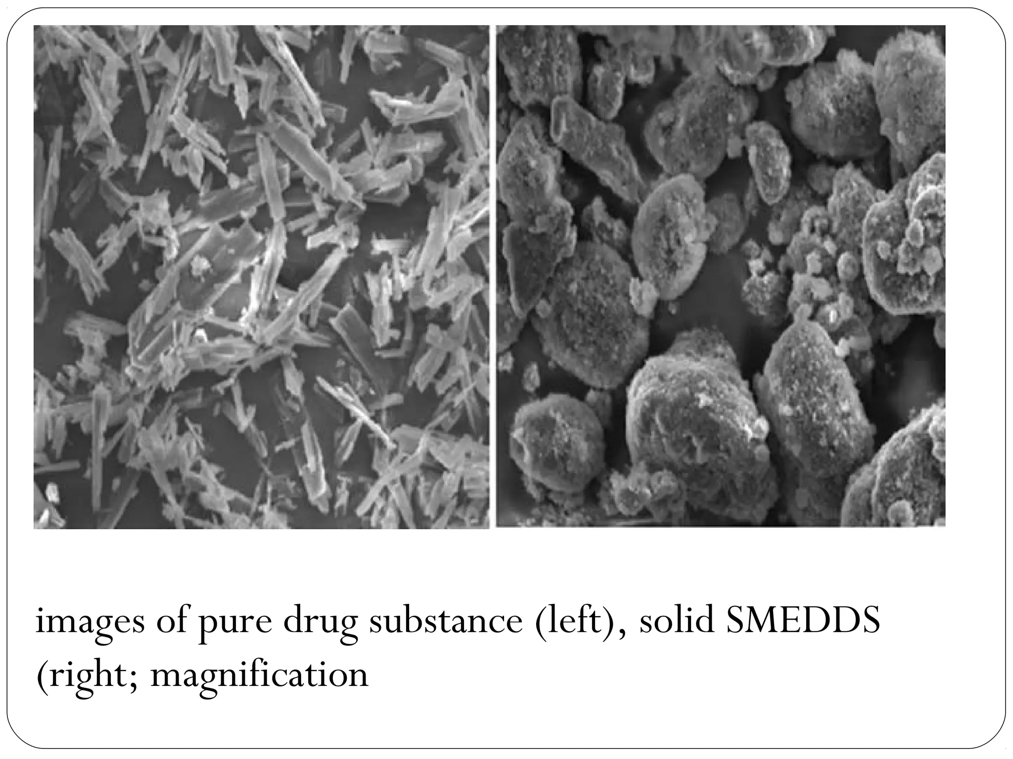 images of pure drug substance (left), solid SMEDDS
(right; magnification
 