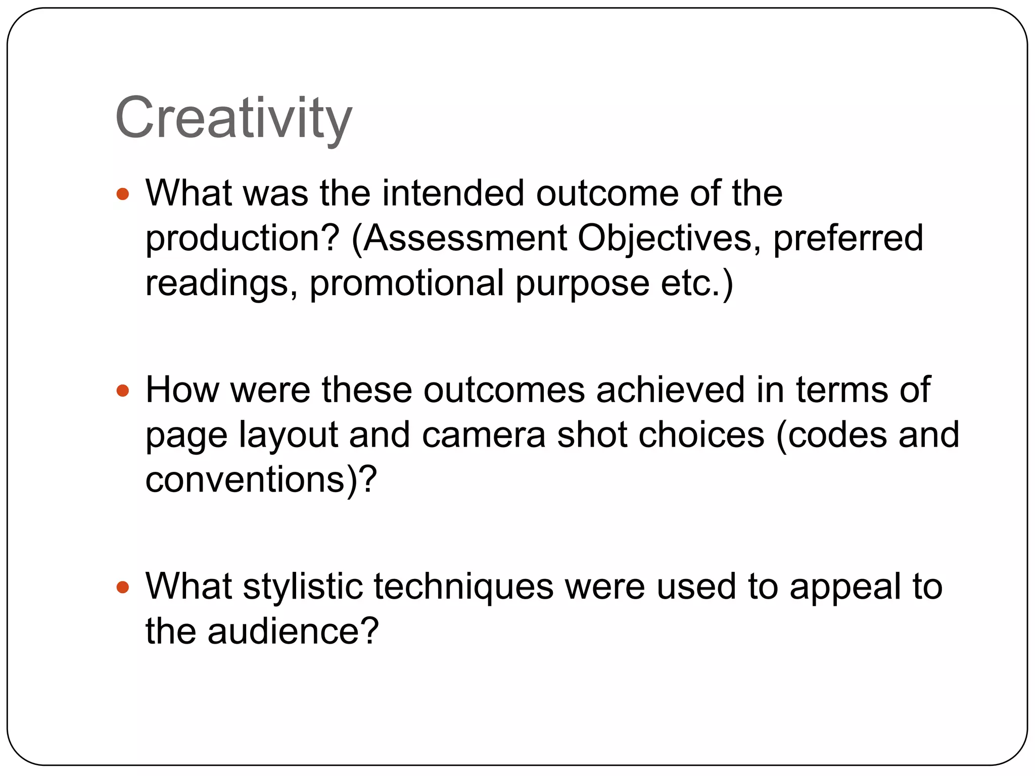 The following tasks....Will involve you answering the questions on the categories specific to question 1 (a) in the exam.You can write your answers in note form (for now) using bullet points.You must make sure that you are consistently comparing/referring to your AS AND A2 work. So it might be easier to make your notes using a comparison table.You have 15 minutes for each category!!!
