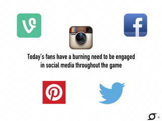 Today’s fans have a burning need to be engaged 
in social media throughout the game 
13 
 