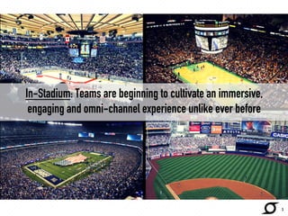 In-Stadium: Teams are beginning to cultivate an immersive, 
engaging and omni-channel experience unlike ever before 
3 
 