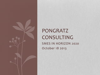 PONGRATZ	
  
CONSULTING	
  
SMES	
  IN	
  HORIZON	
  2020	
  
October	
  18	
  2013	
  
	
  

 