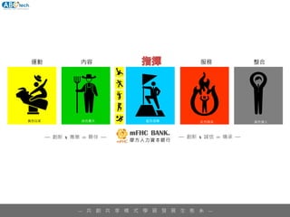 運動 內容 服務 整合
— 共 創 共 享 模 式 學 習 發 展 生 態 系 —
紅色隊長黃色玩家 綠色農夫 黑色僕人藍色領導
— 創新 x 專業 ∞ 夥伴 — — 創新 x 誠信 ∞ 傳承 —
 