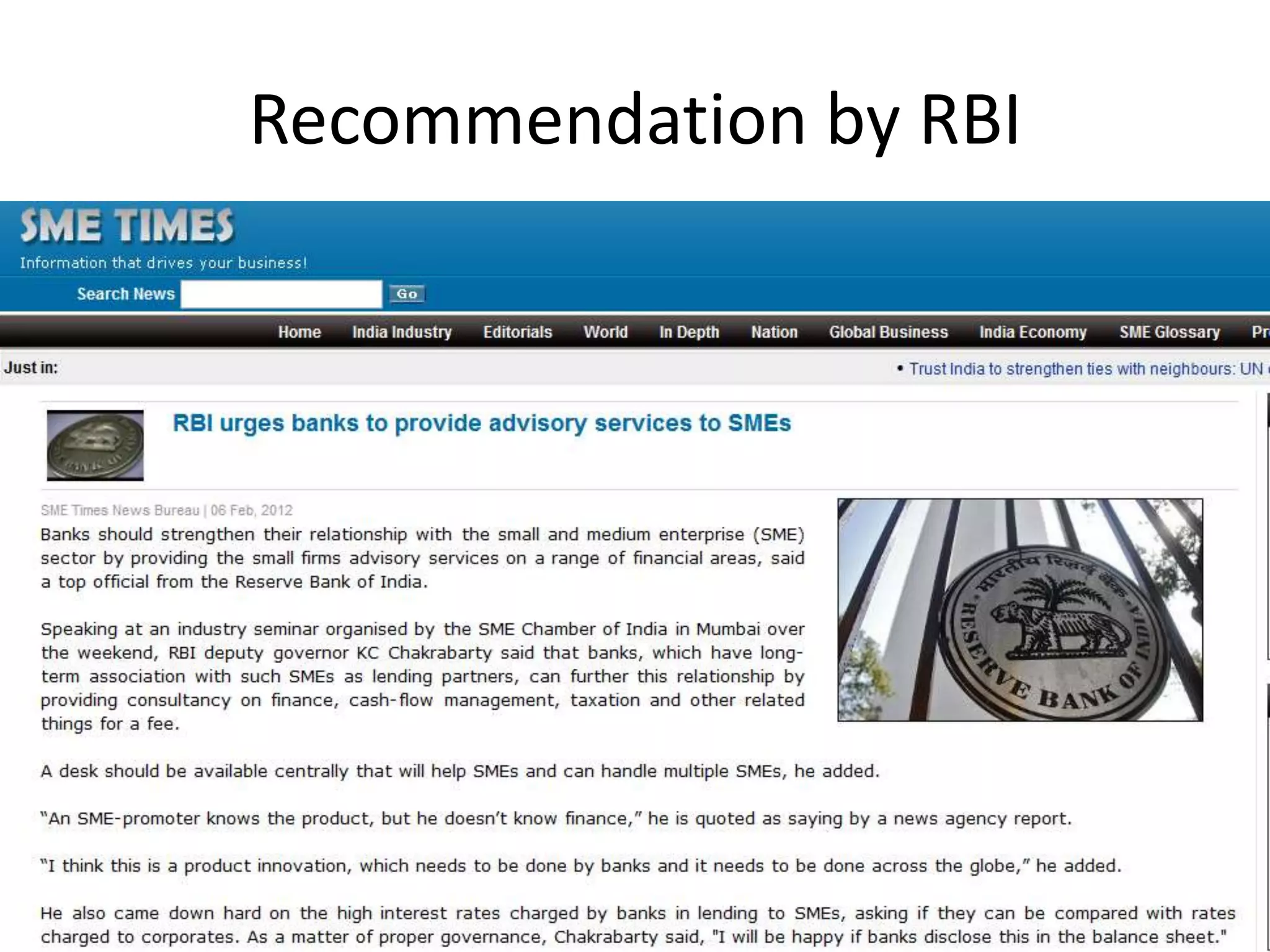 Recommendation by RBI
 