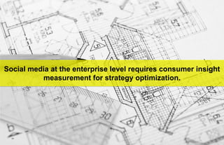Social media at the enterprise level requires consumer insight
          measurement for strategy optimization.




  59.
 