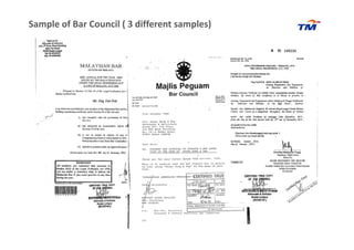 Sample of Bar Council ( 3 different samples)
 