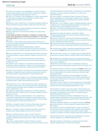 90. An G, Lin Y, Xu LP, et al. Aplicación de micromatrices cromosómicas para
investigar las causas genéticas de la restricción del crecimiento fetal aislado. Mol
Cytogenet 2018;11:33.
Riesgo de muerte fetal en fetos con restricción de crecimiento con umbilical y/o ductus
89. Borrell A, Grande M, Meler E, et al. Microarray genómico en fetos con restricción
de crecimiento temprano: un estudio multicéntrico. Diagnóstico Fetal Ther 2017;42:
174–80.
Velocidad diastólica final ausente intermitente de la arteria umbilical: características
prenatales y neonatales e indicaciones para el parto. J Matern Fetal Neonatal Med
2014;27:94–7.
91. Yamamoto R, Ishii K, Shimada M, et al. Importancia del cribado materno de
toxoplasmosis, rubéola, citomegalovirus e infección por virus del herpes simple en
casos de restricción del crecimiento fetal. J Obstet Gynaecol Res 2013;39:653–7.
98. Alfirevic Z, Stampalija T, Medley N. Ultrasonido Doppler fetal y umbilical en el
embarazo normal. Cochrane Database Syst Rev 2015;2015: Cd001450.
96. McCowan LM, Harding JE, Roberts AB, Barker SE, Ford C, Stewart AW. Un
ensayo piloto controlado aleatorio de dos regímenes de vigilancia fetal para fetos
pequeños para la edad gestacional con resultados normales de velocimetría doppler
de la arteria umbilical. Am J Obstet Gynecol 2000;182: 81–6.
Análisis de micromatrices cromosómicas en fetos con restricción de crecimiento y
cariotipo normal: revisión sistemática y metanálisis. Diagnóstico Fetal Ther 2018;44:1–
9.
97. Alfirevic Z, Stampalija T, Dowswell T. Fetal and umbilical Doppler ul trasound in
high-risk pregnancy. Base de datos Cochrane Syst Rev 2017;6: Cd007529.
94. Chung MH, Shin CO, Lee J. TORCH (toxoplasmosis, rubéola, citomegalovirus y
virus del herpes simple) detección de neonatos pequeños para la edad gestacional y
crecimiento intrauterino restringido: estudio de eficacia en un solo instituto en Corea.
Korean J Pediatr 2018;61:114–20.
Diagnóstico Prenat 2017;37:1061–6.
95. Trudinger BJ. Ecografía Doppler y bienestar fetal. En: Reece EA, Hobbins JC,
Mahoney M, Petrie RH, eds. Medicina del Feto y de la Madre. Filadelfia, Pensilvania:
JB Lippincott Co; 1992.
92. Tsuge M, Hida AI, Minematsu T, et al. Estudio de cohorte prospectivo de infección
congénita por citomegalovirus durante el embarazo con restricción del crecimiento
fetal: análisis serológico y patología placentaria. J Pediatr 2019;206:42–8.e2.
86. Real Colegio de Obstetras y Ginecólogos. La investigación y el manejo del feto
pequeño para la edad gestacional. RCOG Green-top Guideline No. 31. 2014. Accedido
el 24 de abril de 2020. https://www.rcog.org. uk/globalassets/documents/guidelines/
gtg_31.pdf.
93. Sukenik-Halevy R, Katz A, Regev RH, et al. El rendimiento del estudio prenatal en
la restricción del crecimiento intrauterino y el espectro de anomalías fetales detectadas
posnatalmente (daga). J Matern Fetal Neonatal Med 2019;32:753–9.
81. Thornton JG, Hornbuckle J, Vail A, Spiegelhalter DJ, Levene M. Un ensayo
aleatorio de parto programado para el feto prematuro comprometido: resultados a
corto plazo e interpretación bayesiana. Bjog 2003; 110:27–32.
velocidades telediastólicas venosas ausentes o invertidas antes de las 34 semanas
de gestación: una revisión sistemática y metanálisis. Am J Obstet Gynecol
2018;218:S774–82.e21.
115. Ganzevoort W, Mensing Van Charante N, Thilaganathan B, et al. Cómo
monitorear embarazos complicados por restricción del crecimiento fetal y parto antes
de las 32 semanas: análisis post-hoc del estudio TRUFFLE. Ultrasonido Obstet
Gynecol 2017;49:769–77.
107. Grivell RM, Wong L, Bhatia V. Regímenes de vigilancia fetal para el deterioro
del crecimiento fetal. Base de datos Cochrane Syst Rev 2012: Cd007113.
109. Mongelli M, Ek S, Tambyrajia R. Detección de la restricción del crecimiento
fetal: un modelo matemático del efecto del intervalo de tiempo y el error de ultrasonido.
102. Apel-Sarid L, Levy A, Holcberg G, Sheiner E. Patologías placentarias a término
y pretérmino (<34 y <37 semanas de gestación) asociadas con la restricción del
crecimiento fetal. Arco Gynecol Obstet 2010; 282: 487–92.
117. Schwarze A, Gembruch U, Krapp M, Katalinic A, Germer U, Axt Fliedner R.
Análisis de forma de onda de flujo Doppler venoso cualitativo en fetos prematuros
con crecimiento intrauterino restringido con flujo ARED en la arteria umbilical :
correlación con resultados a corto plazo. Ultrasonido Obstet Gynecol 2005;25:573–9.
104. Salafia CM, Vintzileos AM, Silberman L, Bantham KF, Vogel CA.
110. Baschat AA. Doppler arterial y venoso en el diagnóstico y manejo de la
restricción del crecimiento fetal de aparición temprana. Early Hum Dev 2005;81: 877–
87.
119. Yagel S, Kivilevitch Z, Cohen SM, et al. El sistema venoso fetal, Parte II:
evaluación ecográfica del feto con sistema venoso congénito
Am J Perinatol 1992;9:179–84.
112. Bellotti M, Pennati G, De Gasperi C, Bozzo M, Battaglia FC, Ferrazzi E.
Mediciones simultáneas del flujo sanguíneo venoso umbilical, hepático fetal y del
conducto venoso en fetos humanos con restricción de crecimiento. Am J Obstet
Gynecol 2004;190:1347–58.
83. Baschat AA, Cosmi E, Bilardo CM, et al. Predictores del resultado neonatal en la
disfunción placentaria de aparición temprana. Obstet Gynecol 2007;109: 253–61.
99. Rosner J, Rochelson B, Rosen L, Roman A, Vohra N, Tam Tam H.
114. Frauenschuh I, Frambach T, Karl S, Dietl J, Muller T. [El flujo sanguíneo del
conducto venoso antes de la muerte fetal intrauterina en la insuficiencia placentaria
grave puede no verse afectado, como se muestra en la ecografía doppler]. Z
Geburtshilfe Neonatol 2014;218:218–22.
85. Maulik D. Restricción del crecimiento fetal: la etiología. Clin Obstet Gynecol
2006;49:228–35.
100. Caradeux J, Martínez-Portilla RJ, Basuki TR, Kiserud T, Figueras F.
82. Thornton JG, Hornbuckle J, Vail A, Spiegelhalter DJ, Levene M. Infant wellbeing
at 2 years of age in the Growth Restriction Intervention Trial (GRIT): ensayo
controlado aleatorio multicéntrico. Lancet 2004;364:
106. Thompson RS, Stevens RJ. Modelo matemático para la interpretación de
índices de forma de onda de velocidad Doppler. Med Biol Eng Comput 1989;27: 269–
76.
OCTUBRE 2020 B15
101. Oros D, Figueras F, Cruz-Martinez R, Meler E, Munmany M, Gratacos E.
Cambios longitudinales en los índices Doppler cerebrales uterinos, umbilicales y
fetales en fetos pequeños para la edad gestacional de inicio tardío. Ultrasonido
Obstet Gynecol 2011;37:191–5.
116. Hecher K, Bilardo CM, Stigter RH, et al. Seguimiento de fetos con restricción
de crecimiento intrauterino: un estudio longitudinal. Ultrasonido Obstet Gynecol
2001;18:564–70.
108. Turan OM, Turan S, Gungor S, et al. Progresión de las anomalías Doppler en
la restricción del crecimiento intrauterino. Ultrasonido Obstet Gynecol 2008;32:160–
7.
103. Stanek J. Comparación de patología placentaria en partos prematuros,
prematuros tardíos , casi a término y a término. Am J Obstet Gynecol 2014;210:234.
e1–6.
87. Sagi-Dain L, Peleg A, Sagi S. Riesgo de aberraciones cromosómicas en la
restricción del crecimiento intrauterino aparentemente aislada: una revisión sistemática.
Obstet Gynecol 1998;92:908–12.
118. Abuhamad A, Chaoui R. Guía práctica de ecocardiografía fetal : corazones
normales y anormales, 3.ª ed. Filadelfia: Wolters Kluwer; 2016.
Patología placentaria del retraso del crecimiento intrauterino idiopático a término.
111. Baschat AA, Gembruch U, Weiner CP, Harman CR. El análisis cualitativo de la
forma de onda del Doppler venoso mejora la predicción de resultados perinatales
críticos en fetos prematuros con restricción del crecimiento. Ultrasonido Obstet
Gynecol 2003;22:240–5.
513–20.
88. Borrell A, Grande M, Pauta M, Rodriguez-Revenga L, Figueras F.
105. Morrow RJ, Adamson SL, Bull SB, Ritchie JW. Efecto de la embolización
placentaria sobre la forma de onda de la velocidad de la arteria umbilical en fetos de
oveja. Am J Obstet Gynecol 1989;161:1055–60.
113. Ferrazzi E, Bozzo M, Rigano S, et al. Secuencia temporal de cambios Doppler
anormales en los sistemas circulatorios central y periférico del feto con restricción
severa del crecimiento. Ultrasonido Obstet Gynecol 2002;19: 140–6.
84. Hendrix N, Berghella V. Causas no placentarias de restricción del crecimiento
intrauterino . Semin Perinatol 2008;32:161–5.
Serie de consultas SMFM
smfm.org
Machine Translated by Google
 