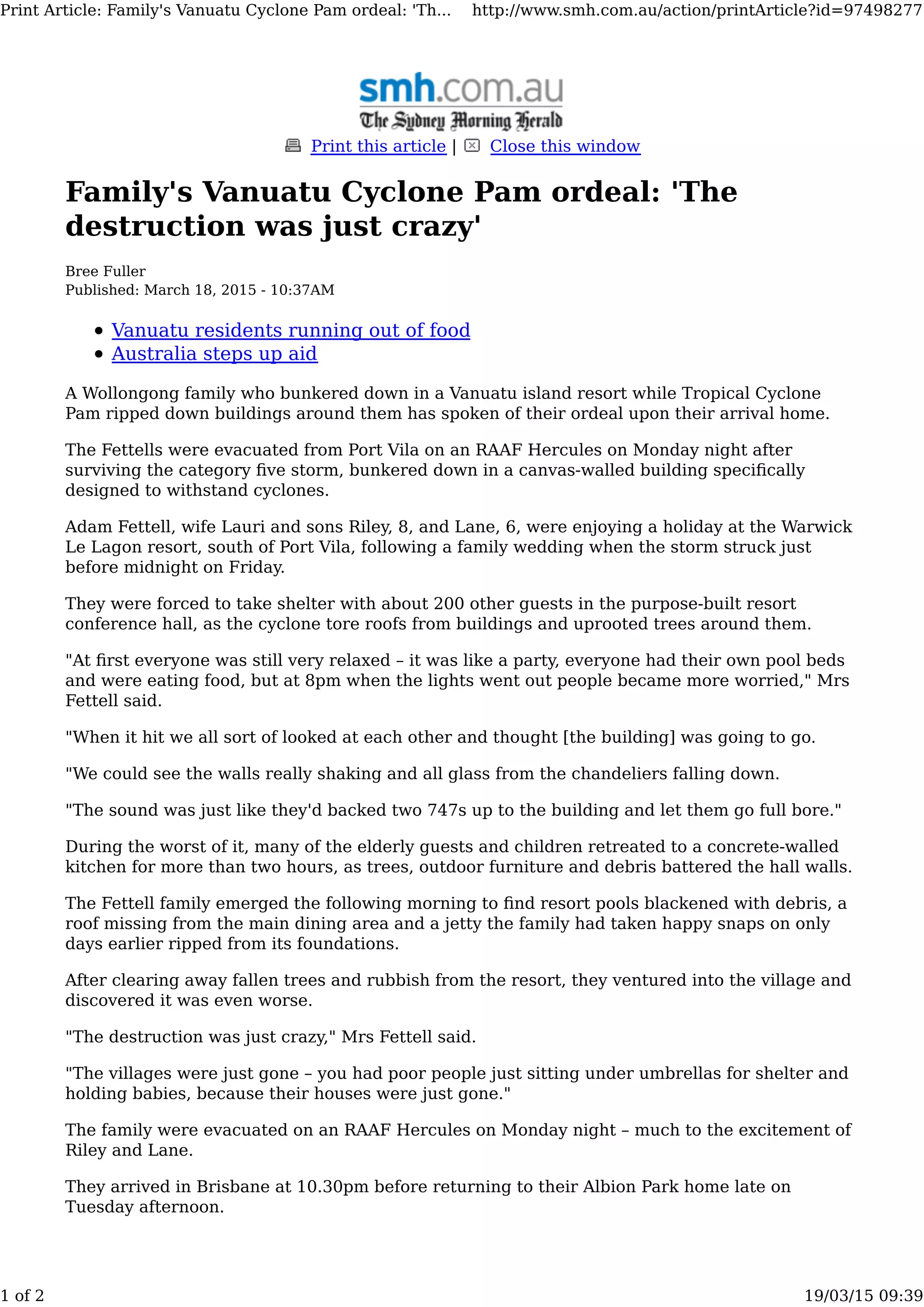 SMH - Wollongong family's cyclone ordeal | PDF