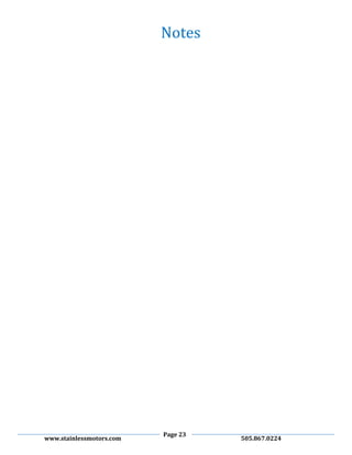 Page 23
www.stainlessmotors.com 505.867.0224
Notes
 