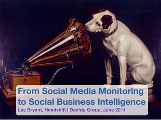 From Social Media Monitoring
to Social Business Intelligence
Lee Bryant, Headshift | Dachis Group, June 2011
 