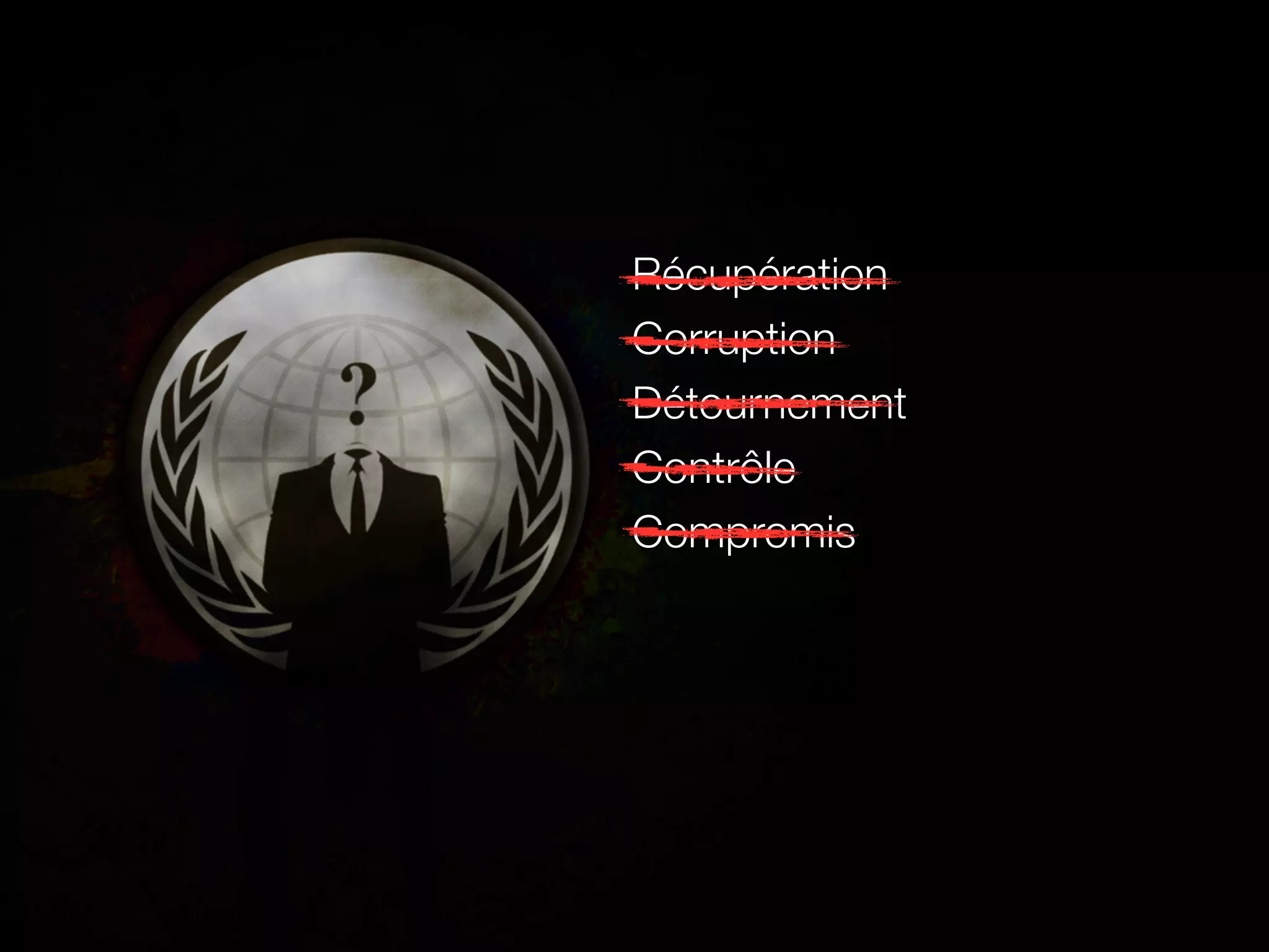 Récupération
Corruption
Détournement
Contrôle
Compromis
 