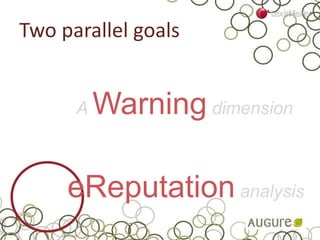 Two parallel goals
eReputation analysis
A Warning dimension
 