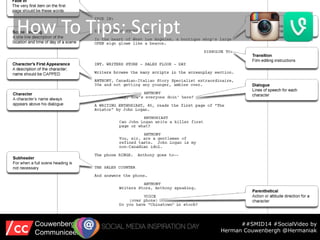 How To Tips: Script
##SMID14 #SocialVideo by
Herman Couwenbergh @Hermaniak
Couwenbergh
Communiceert
 