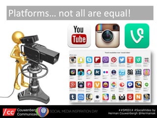 Platforms… not all are equal!
##SMID14 #SocialVideo by
Herman Couwenbergh @Hermaniak
Couwenbergh
Communiceert
 