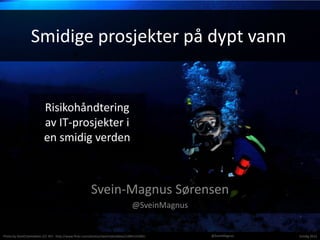 Smidige prosjekter på dypt vann


                          Risikohåndtering
                          av IT-prosjekter i
                          en smidig verden



                                                         Svein-Magnus Sørensen
                                                                                    @SveinMagnus


Photo by SteelCityHobbies (CC-BY) - http://www.flickr.com/photos/steelcityhobbies/1084133585/      @SveinMagnus   Smidig 2012
 