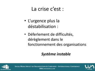 La crise c’est :
• L’urgence plus la
  déstabilisation :
• Déferlement de difficultés,
  dérèglement dans le
  fonctionnem...