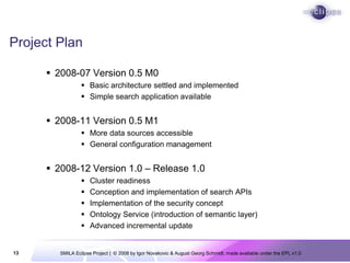 Project Plan

       2008-07 Version 0.5 M0
                   Basic architecture settled and implemented
              ...