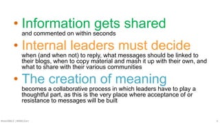 #SMWSMILE | #SMILENET 4
• Information gets shared
and commented on within seconds
• Internal leaders must decide
when (and...