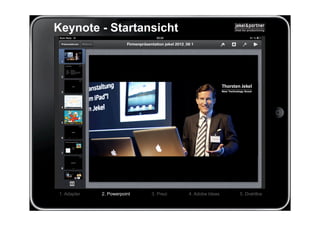 Keynote - Startansicht




1. Adapter   2. Powerpoint   3. Prezi   4. Adobe Ideas   5. Drahtlos
 