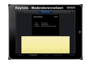 Keynote - Moderatorennotizen




1. Adapter   2. Powerpoint   3. Prezi   4. Adobe Ideas   5. Drahtlos
 