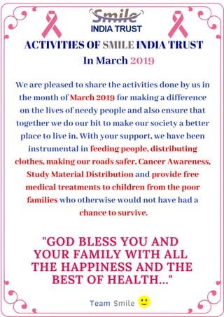 Activities Of Smile India Trust In March 2019 | PDF