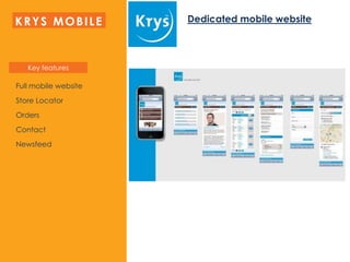KRYS MOBILE
Full mobile website
Store Locator
Orders
Contact
Newsfeed
Key features
Dedicated mobile website
 